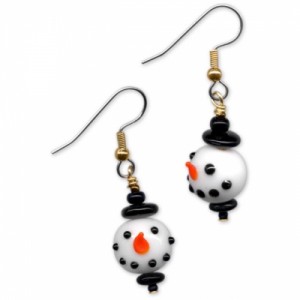 Snowman earrings feature holiday lampwork!