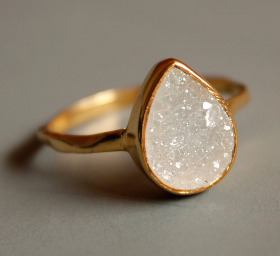 This stunning ring features the most beautiful agate teardrop druzy. It was made by Priscilla and Vi of Oh Kuol Jewelry. 
