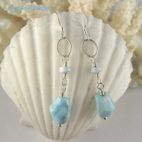 I love the irregular cut of these pretty larminar stones. These gorgeous earrings are by Pauline Jacobson of Coral Reef Dreams.