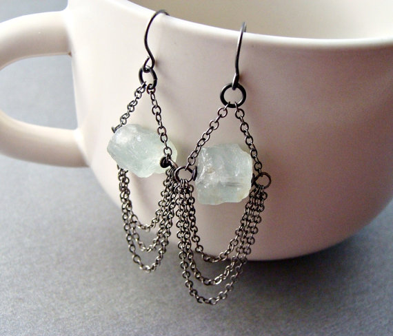 I love the combination of the natural aquamarine and the industrial chain in these earrings by Jillian of Nooni Jewelry