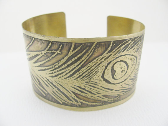 This brass cuff bracelet is from my store, Geisha Creations. I made it using an acid etching technique. 