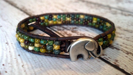 I love how this bracelet Kate Greenwood of PZW Design uses stacked rondelles instead of the typical round bead. Plus how cute is that elephant button!