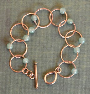 Soldered Copper bracelet with aventurine beads
