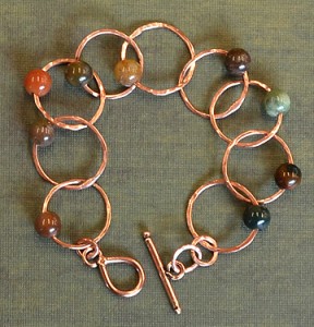 Bracelet - Soldered Copper Links with Fancy Jasper Beads