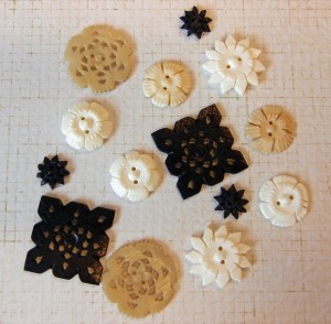 Assortment of Bone Buttons in various colors.