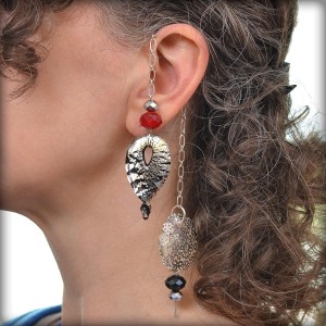 Bollywood style ear cuff made with chain, beads, and baubles.