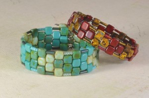 Memory Wire bracelet made with 2-hole CzechMate tile beads
