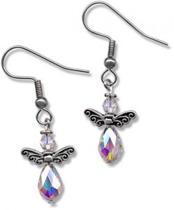 Crystal Angel Earrings with Teardrop Beads