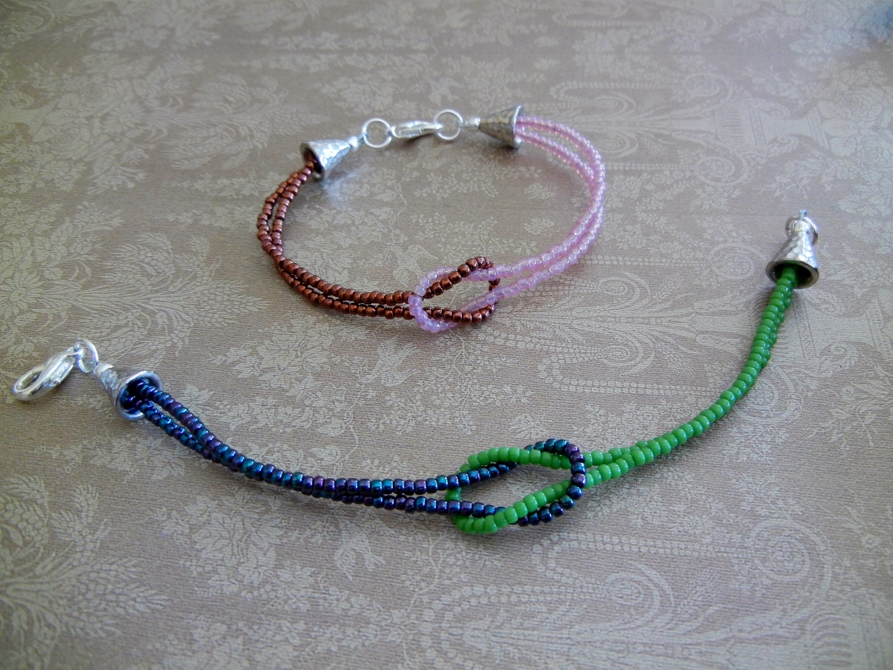 Two in one braceletnecklace green tassel Toho beads