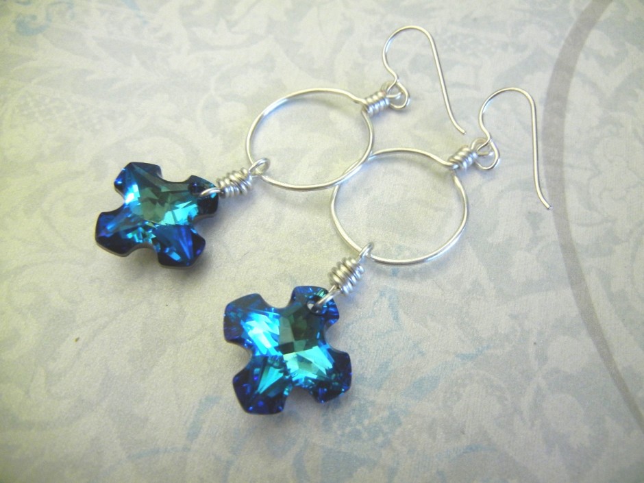 Santorini Blue and Silver Cross Earrings featuring Swarovski Greek ...