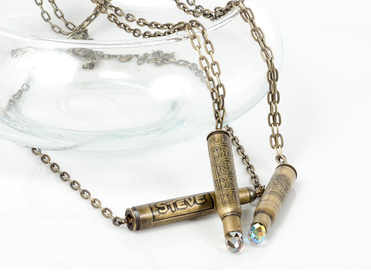 Details about   Pretty Hunter Dog Tag Necklace with Bullet Shell Casings and Crystals Handmade 