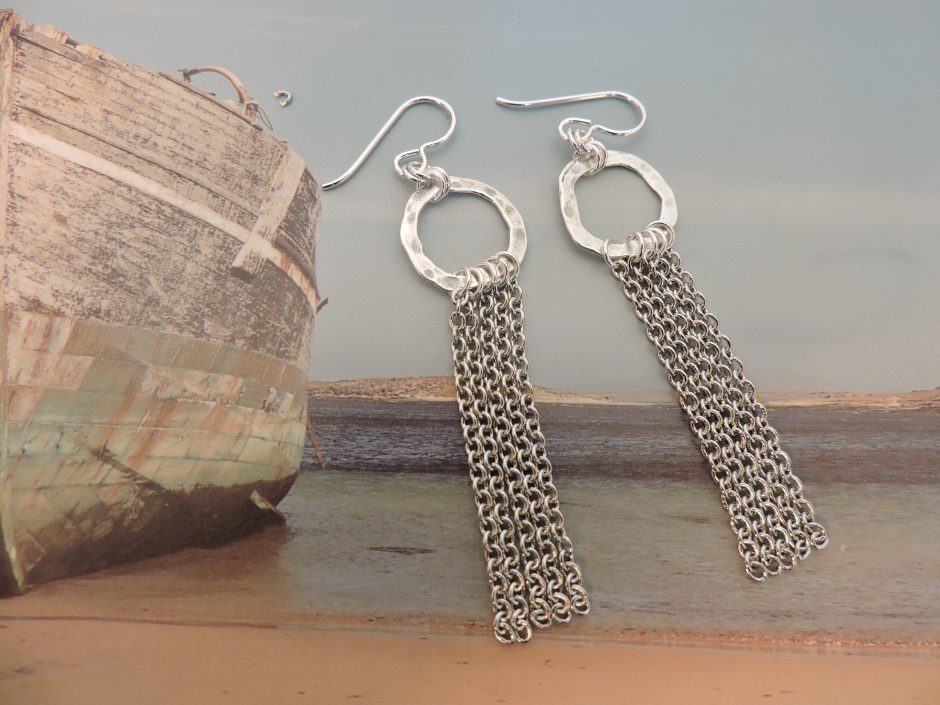 Hammered silver plated over copper earrings